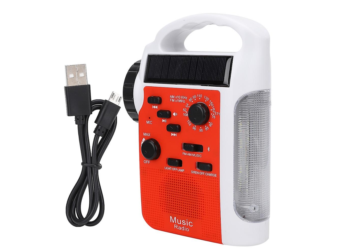 Rádio Portátil Am/fm Vermelho Solar E De Manivela Com Lanterna, Banco De Energia E Alarme De Emergência Olysi Shop