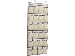 Sapateira suspensa Slowmoose bege com 24 compartimentos na porta. Sapateira compacta com 4 ganchos.