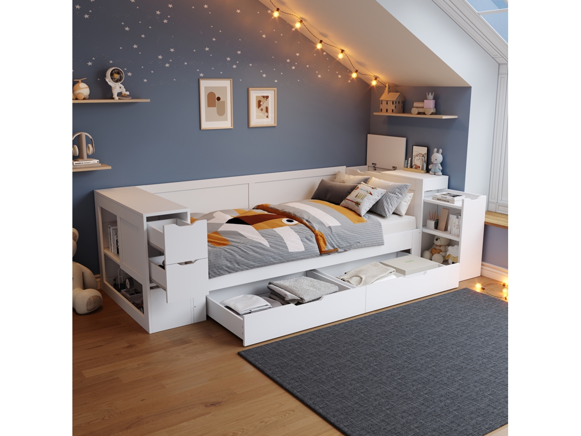 Cama Infantil 90x200cm Multifuncional Com Gavetas Branco