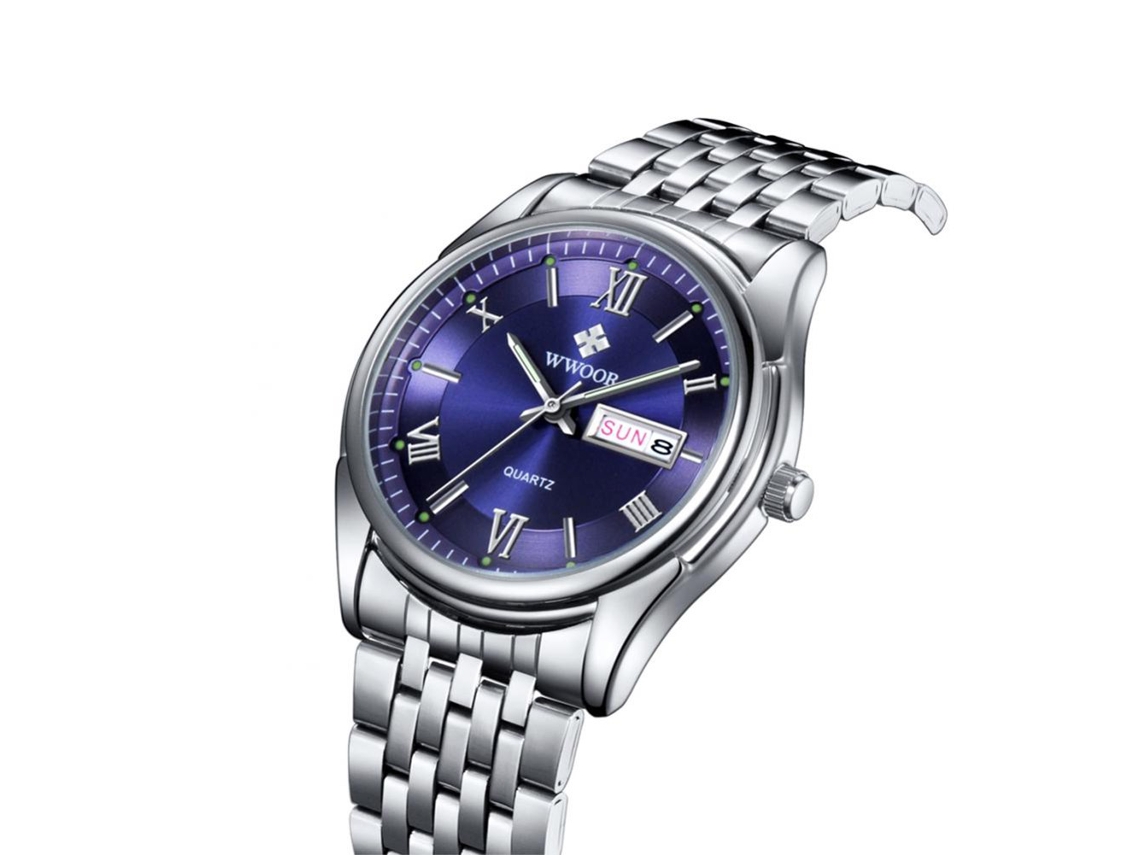 Reloj Hombre Acero Inoxidable Luminoso Impermeable Cuarzo (dial Azul)