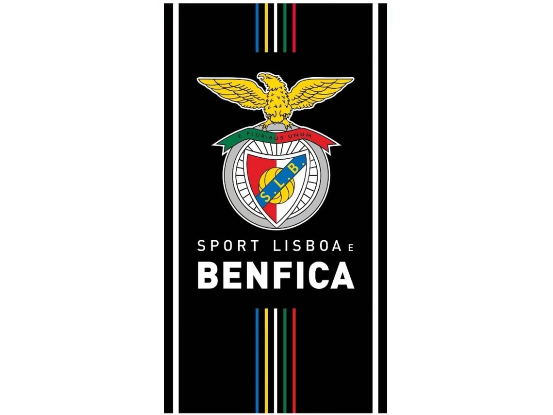 Toalha De Praia Microfibra Licenciada Sport Lisboa E Benfica Preta Com Faixas Coloridas