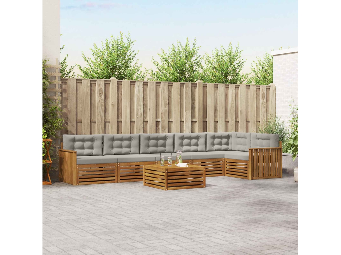 Vidaxl Conjunto De Sofás Para Exterior 7 Pcs Cinza Natural E Claro