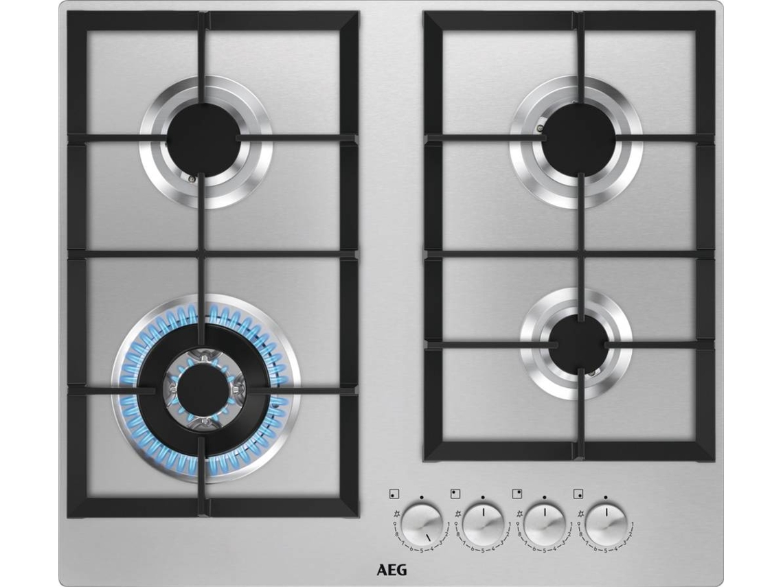 Placa de Gás AEG HGB64301UM (Gás Natural 59.5 cm Inox) Worten.pt