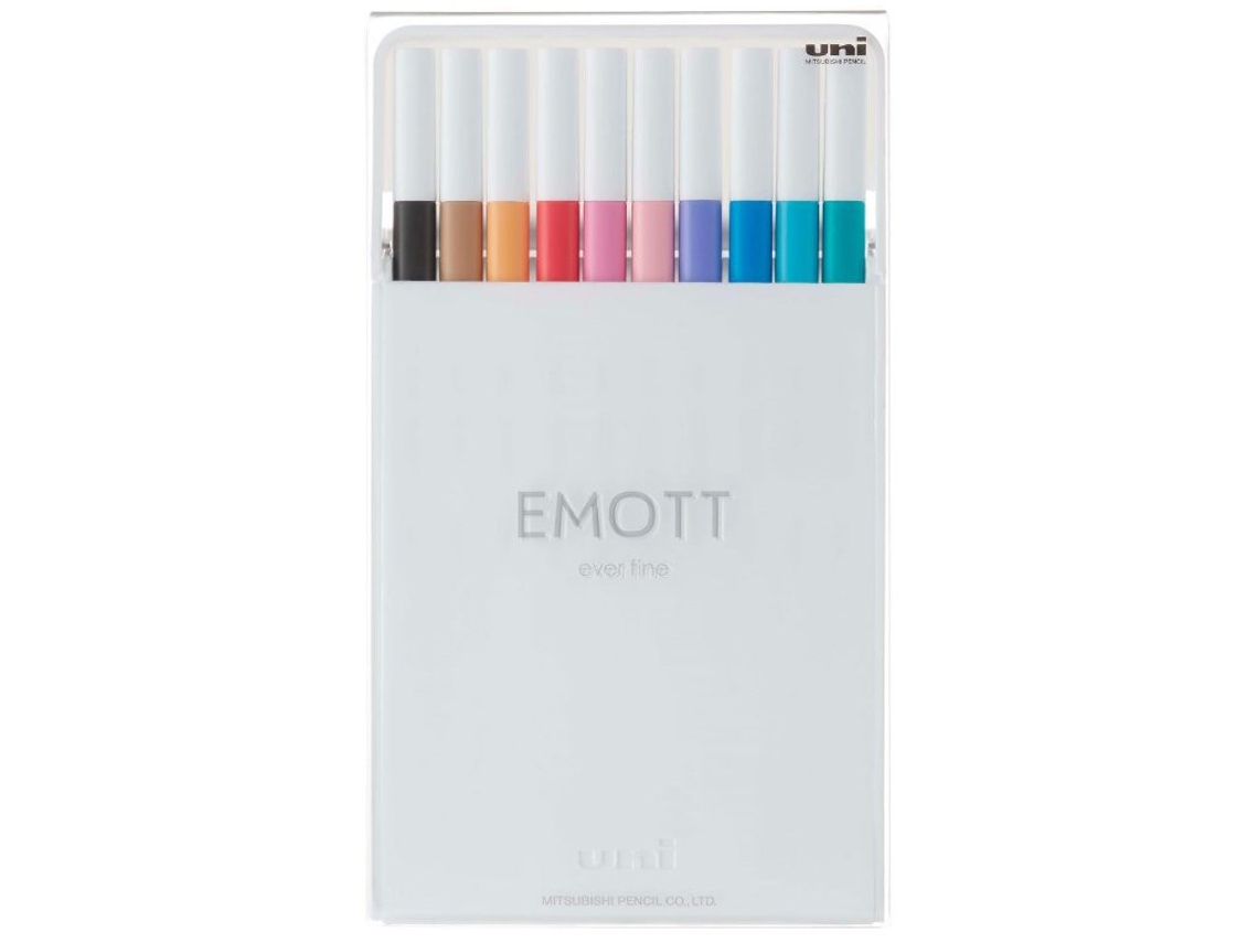 Marcador Emott Uni-Ball 10 peças bege cinza azul claro laranja rosa vermelho turquesa violeta UNI BALL