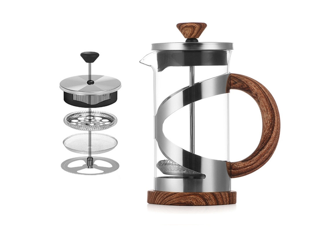 Cafeteira Francesa De Vidro Borossilicato 600ml Com Alça Pp Para Preparo Café Encorpado E Sem Sedimentos, Na Cor Marrom.