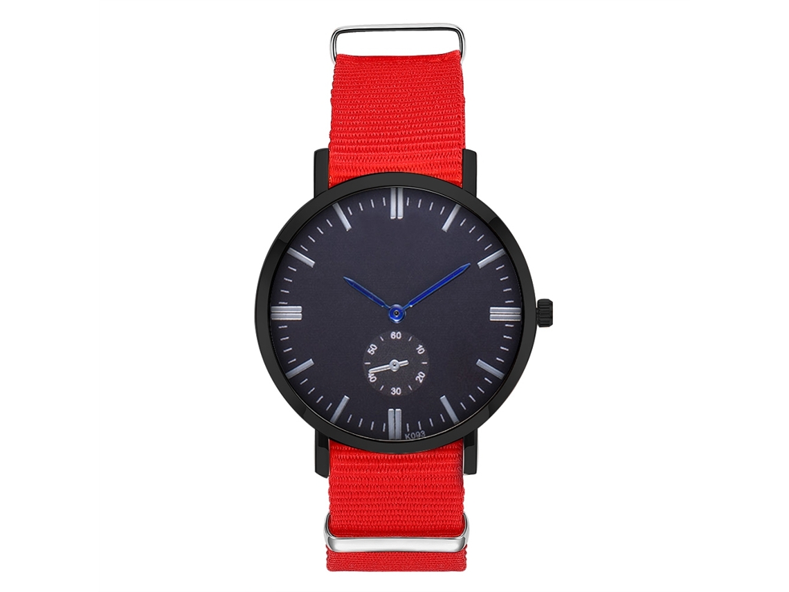 Relógio masculino de quartzo com pulseira de nylon, estilo casual elegante, vermelho.