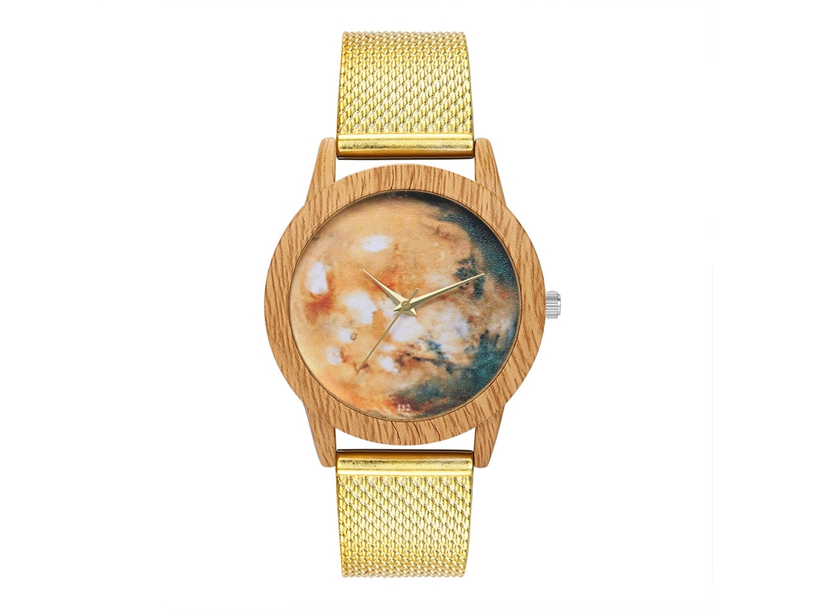 Relógio de quartzo unissex com pulseira de silicone, estilo casual e formal, dourado.