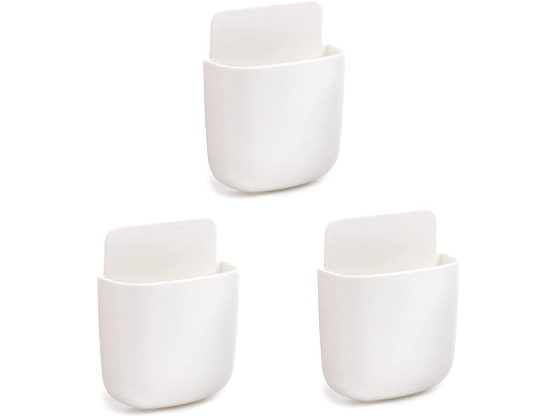 Conjunto de 3 Caixas de Armazenamento para Controles Remotos, Autoadesivas e Brancas, para Montagem na Parede BRILVIBERA