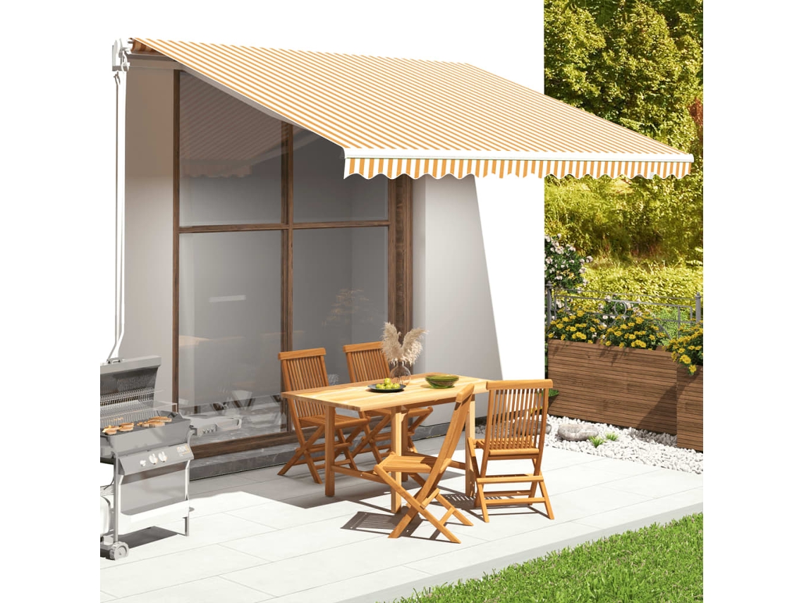 Vidaxl Tecido De Substituição Para Toldo Amarelo E Branco 4x3,5 M Poliéster