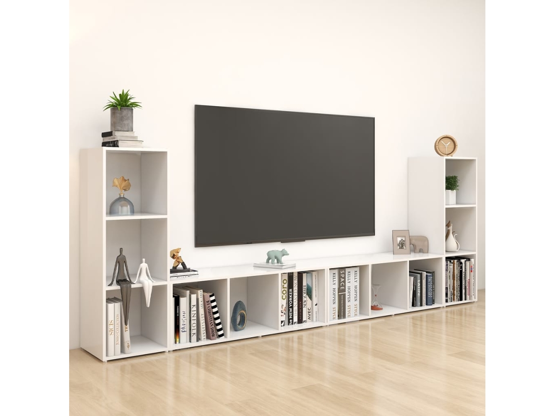 Vidaxl Móveis De Tv 4 Pcs 107x35x37 Cm Contraplacado Branco