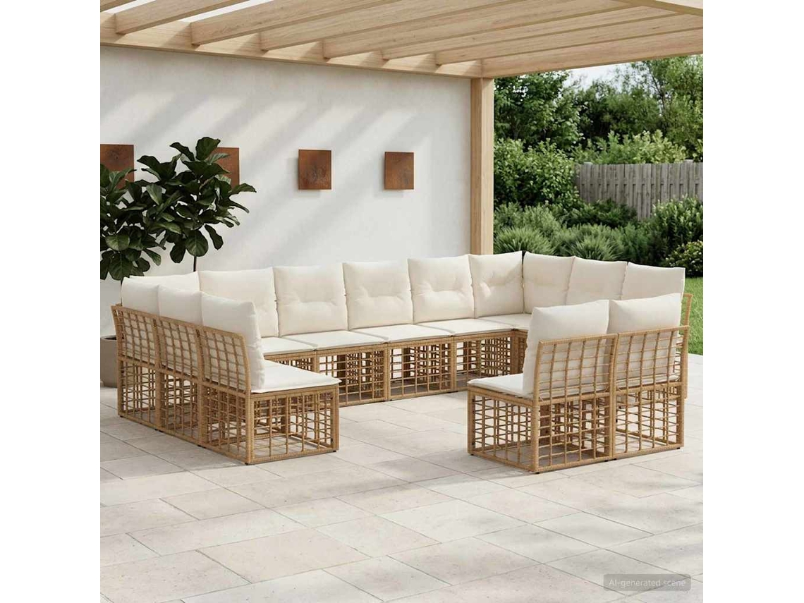 Vidaxl Conjunto de Sofás para Exterior Natural e Branco Creme