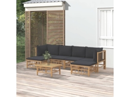Conjunto 7pcs Lounge De Jardim Bambu C/ Almofadões Cinzento Escuro Dkd Home Decor