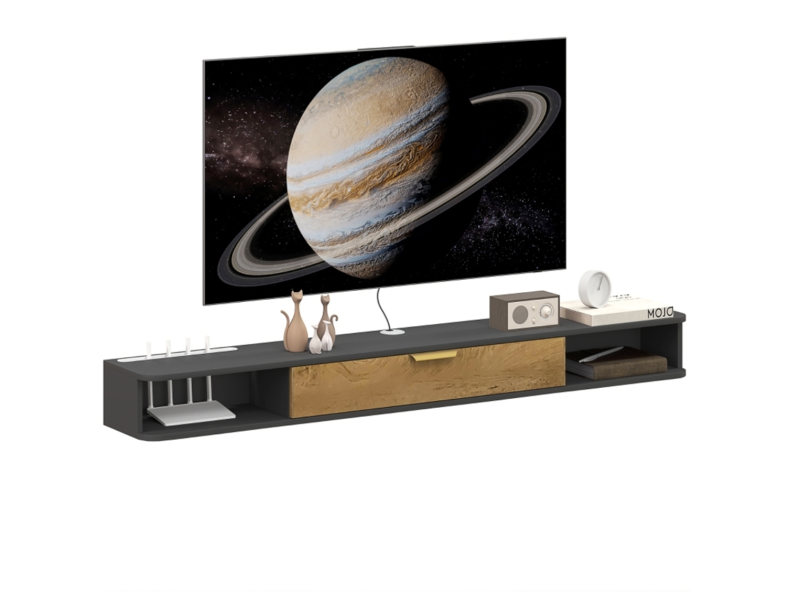 Móvel de Parede Cinzento para Televisão, com as Dimensões de 160 × 24 × 16 Cm MEGA ECHO TRADE SHOP