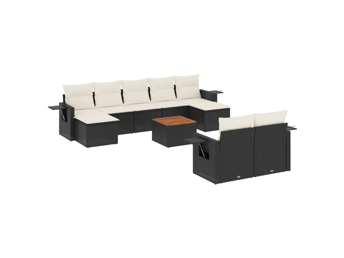Conjunto de 10 Sofás de Jardim com Almofadões Vime Pe Preto MAISON EXCLUSIVE