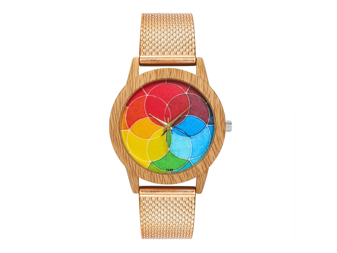 Relógio de quartzo unissex com pulseira de silicone e malha, cor ouro rosa.