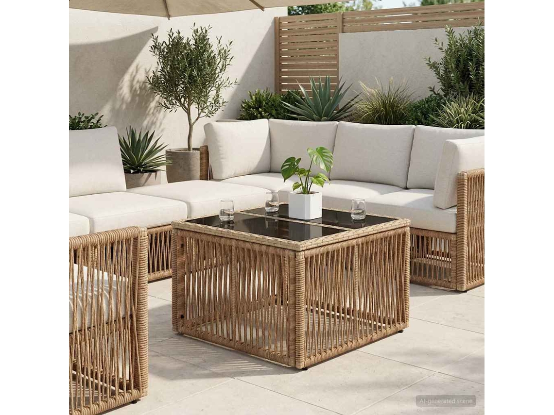 Vidaxl Mesa De Jardim Bege E Preto 55 X 55 X 37 Cm Rattan Pe E Vidro