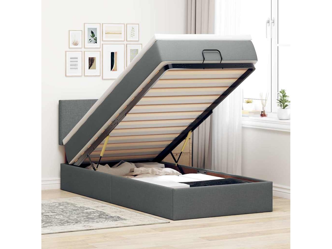 Vidaxl Cama Otomana Com Colchão 90x200 Cm Tecido Cinzento Escuro