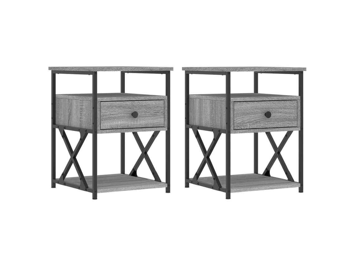 Conjunto de 2 Mesas de Cabeceira Derivados de Madeira Sonoma Cinza MAISON EXCLUSIVE