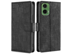 Capa De Celular Com Textura De Crocodilo Em Couro Sintético Preta Para Motorola Moto G35 5g