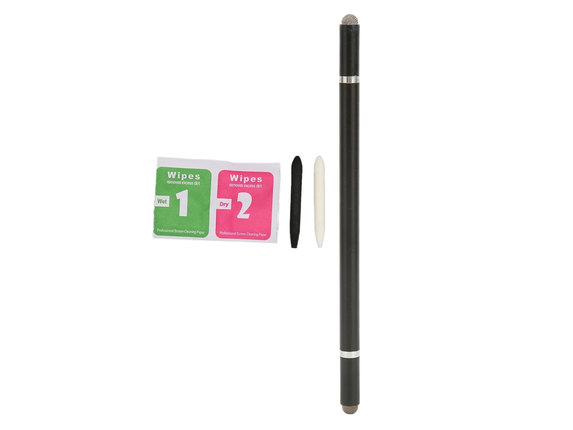 Raum-caneta Estilo Preta 4 Em 1 Multifuncional Com 2 Ponta De Fibra Para Celular E Tablet