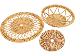 Conjunto De 3 Paniers Plats Ronds En Herbe Tressée Pour Décoration Murale Bohème Rustique,