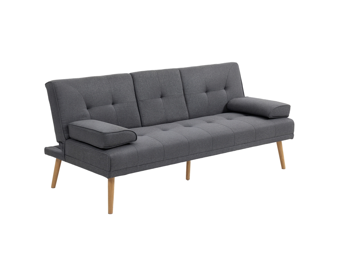 Sofá cama Skandi 3 Lugares (2 Travesseiros, Cinza+natural)