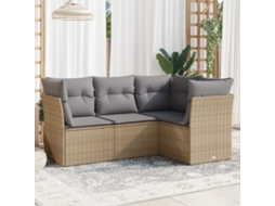 Vidaxl 4 Pcs Conjunto De Sofás Para Jardim C/ Almofadões Vime Pe Bege