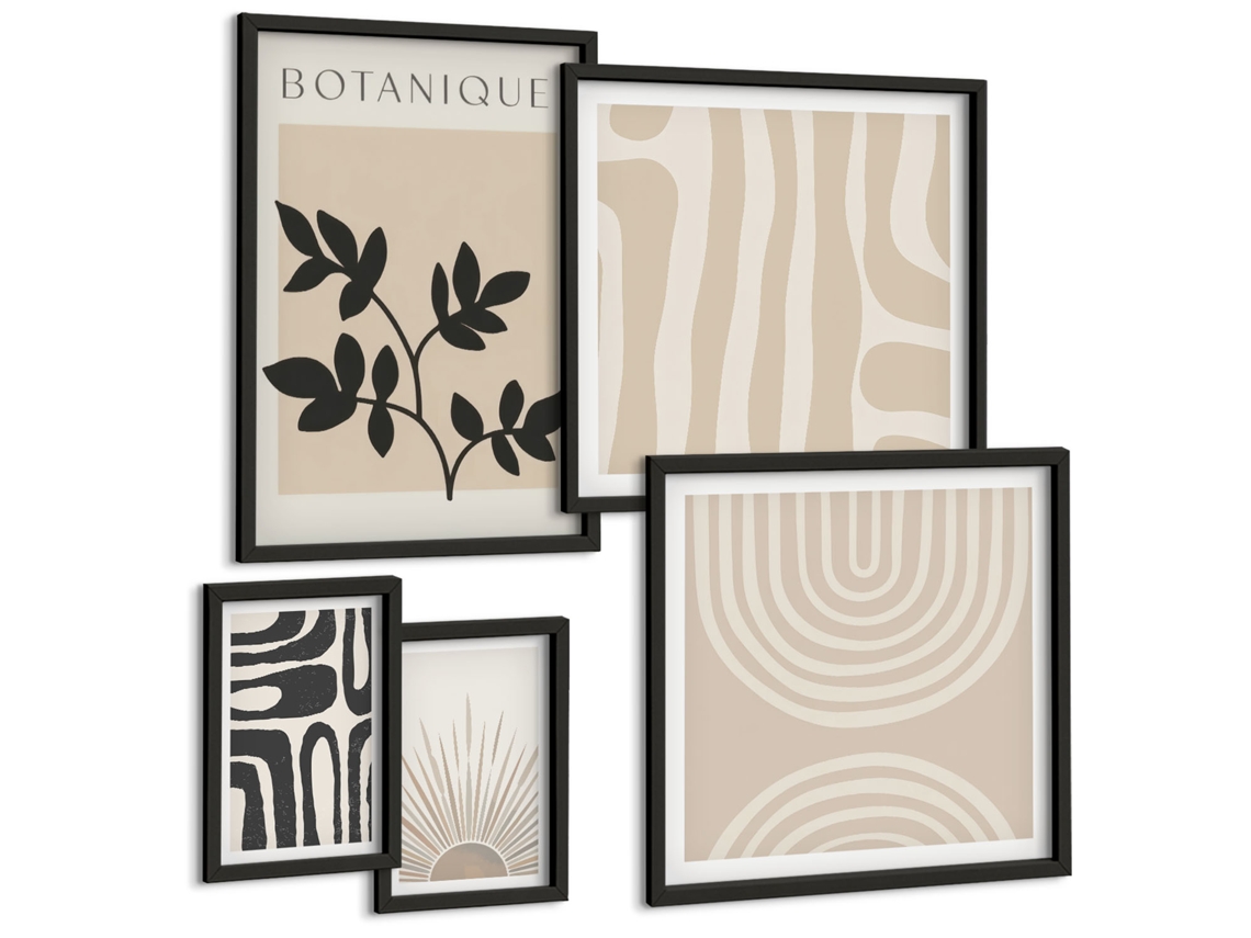 Conjunto De Pinturas Motivos Vegetais Estilosos Neutros Espelharte (5 Peças)