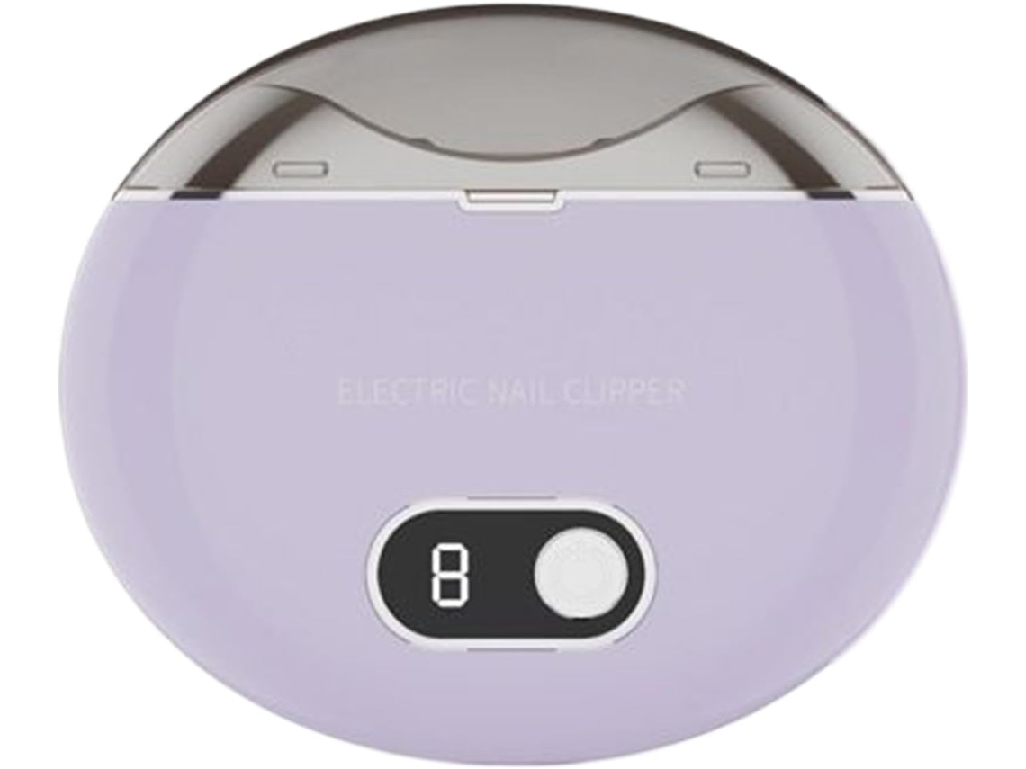 Cortador de unhas elétrico com visor digital, sistema anti-guerra e funcionamento silencioso.