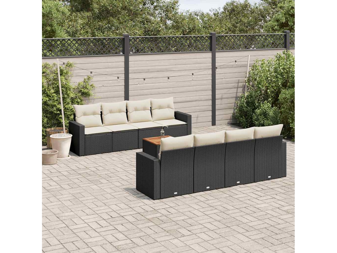 Vidaxl 9 Pcs Conjunto De Sofás P/ Jardim C/ Almofadões Vime Pe Preto