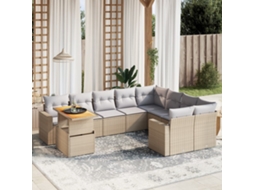 Vidaxl 10 Pcs Conjunto De Sofás P/ Jardim Com Almofadões Vime Pe Bege
