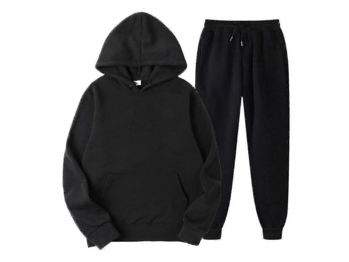 Conjunto De Calça De Moletom Com Blusa Capuz Oversized - Algodão Qualidade Premium Para Atividades E Lazer Preto