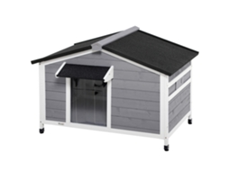 Casinha de Cachorro Madeira Abeto 109x79x72cm, elevada, com Cortina, 2 Janelas, Fundo Removível | S/MARCA
