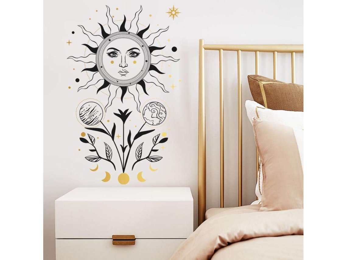 Adesivos Criativos Soleil Lune Fleur Muraux Salon Salle À Manger Chambre Étude Decoração Adesivos Muraux Amovible