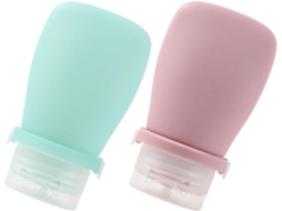 Frascos de loção de silicone práticos e reutilizáveis para vazamentos, 60ml, pacote com 2 unidades.