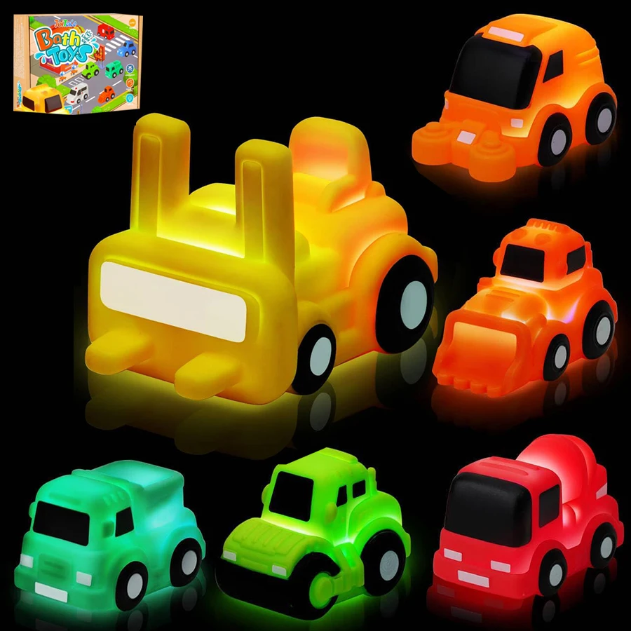 (pacote Com 6 Peças) Brinquedos De Banho Para Crianças Pequenas Com Luzes, Carrinhos Ativados Por Água