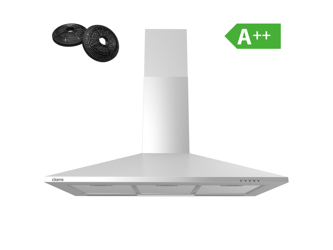 Exaustor Ciarra 90cm 370m³/h A++ Recirculação Com Filtros De Carvão (2 Peças) 3 Modos De Funcionament Inox 201ss90