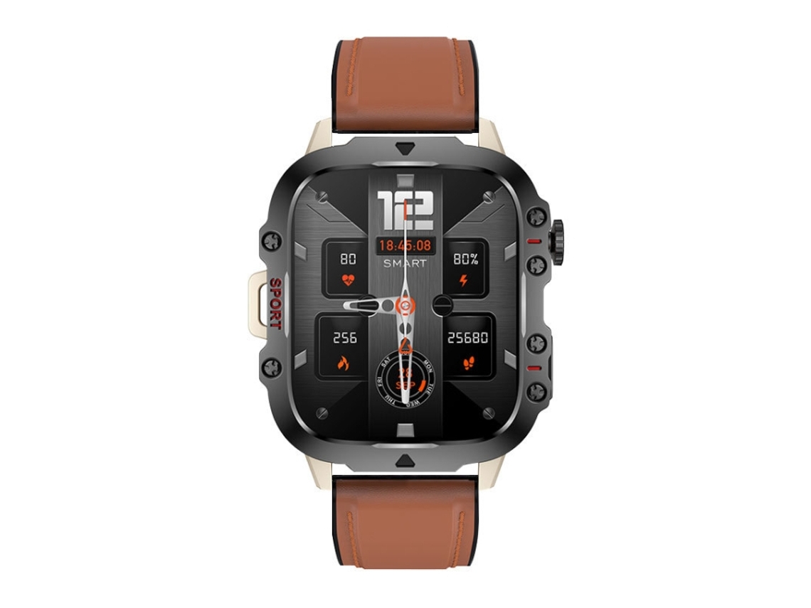 (marrom) Pulseira Inteligente Com Tela Colorida De 1,96 Polegadas E Pulseira De Couro, Compatível Com Ligações Bluetooth.