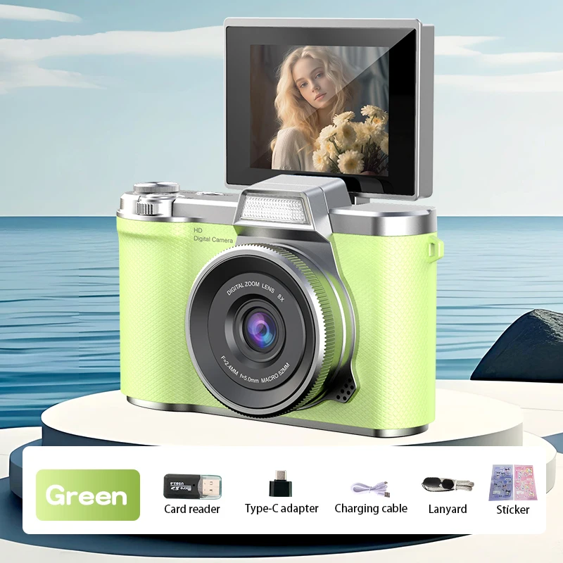 Câmera Digital 4k com Resolução de 48mp, Tela Giratória Recarregável de 180°. MDUG (verde, Não Requer Cartão Tf)