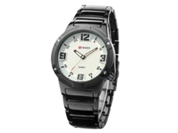 Relógio de pulso masculino à prova d'água com movimento de quartzo e pulseira de liga metálica (preto, branco e preto).