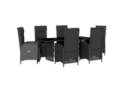 Conjunto de 7 Jantar para Jardim com Almofadões Vime Pe Preto MAISON EXCLUSIVE