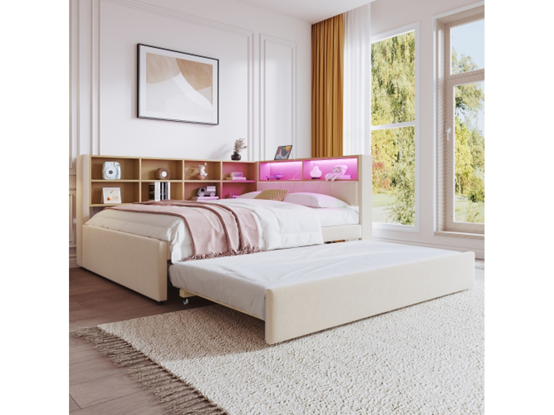 Sofá Cama 140200, Cama Dobrável 90190, Equipada Com Luzes Led, Tomadas E Muitos Compartimentos De Armazenamento, Cama Estofada, Btforus (sem Colchão)