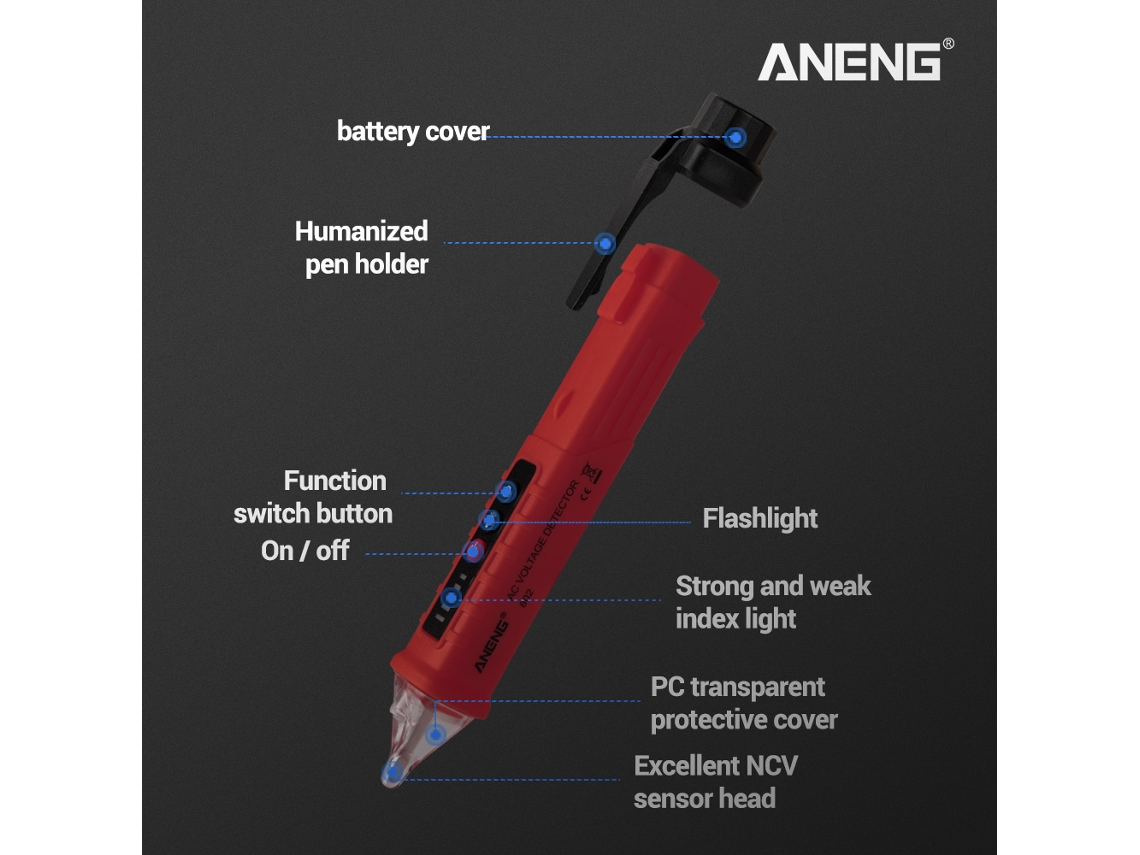 Laxiscreed Detector De Tensão Ac Sem Contato 12v A 1000v Com Luz Led Para Segurança