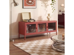 Suporte de TV Industrial Ezra, 130 cm, 3 portas, acabamento em Terracota e Vidro Temperado