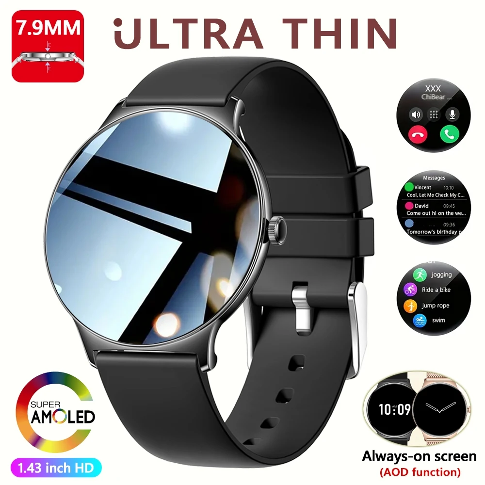(preto) Smartwatch Feminino Com Tela Amoled E Chamadas De Voz.