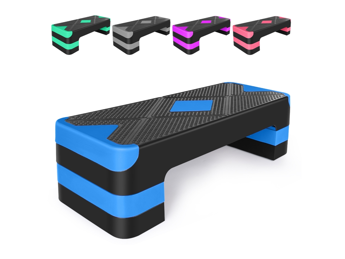 Step para exercícios aeróbicos, plataforma de step com altura ajustável.