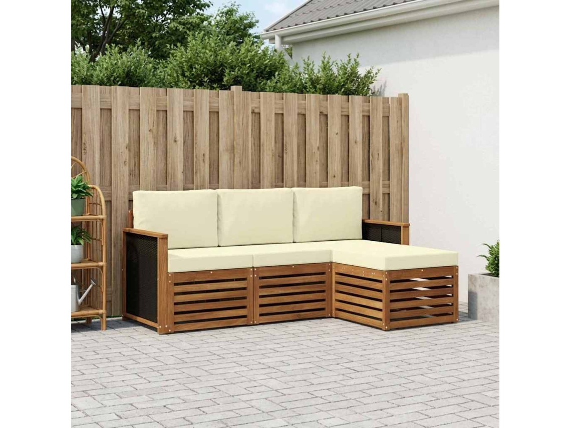 Vidaxl Conjunto De Sofás Para Exterior 4 Pcs Natural E Creme