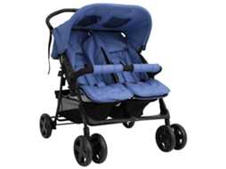 Vidaxl Carrinho De Bebés Para Gémeos Aço Azul-marinho