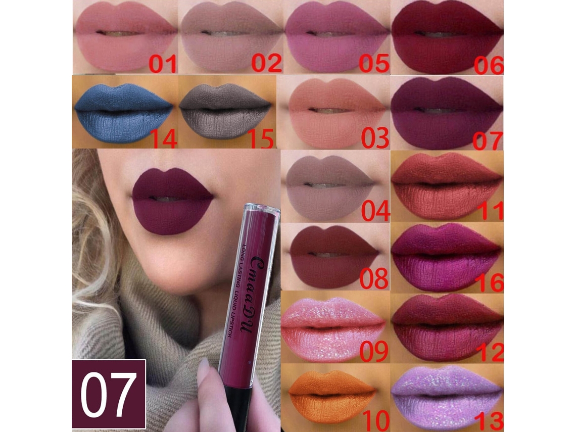 Brillo Labial Líquido Mate Cmaadu 7 De Larga Duración Hidratante Metal Cosmético