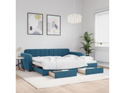 Sofá Cama Com Gavetão E Gavetas 90x200 Cm Veludo Azul Lovely Home